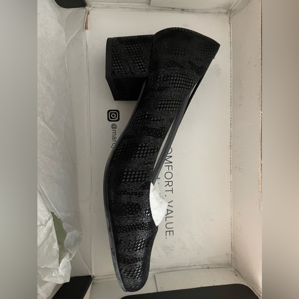 Marc Joseph Black Textured Block Heel Pumps